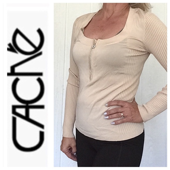 CACHE RHINESTONE ZIPPER LONG SLEEVE SWEATER MEDIUM - Picture 2 of 11